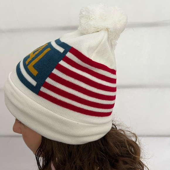 Coal white beanie Red and White stripes and Blue Stars “Coal” in gold Unisex